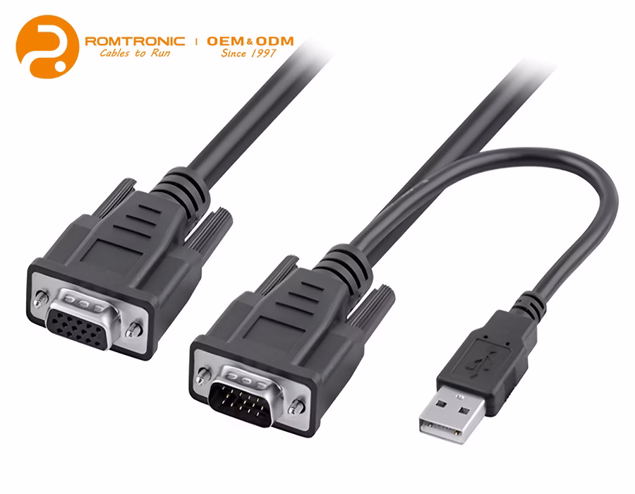 VGA macho + USB A macho a VGA hembra AWG28, UL Listed (UL20276)